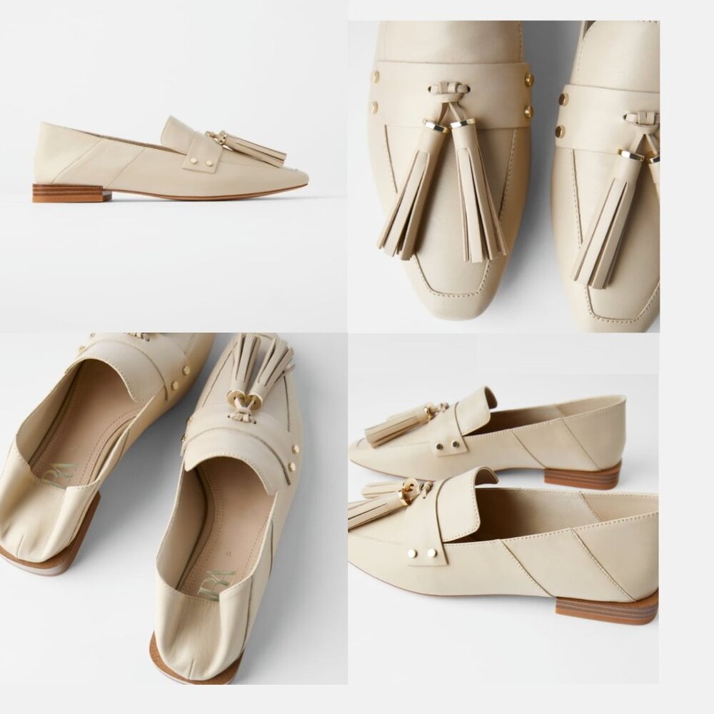 New Zara tassel leather loafers flats women shoes size 6.5